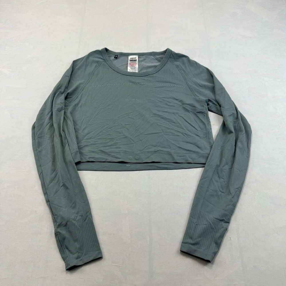 Gymshark Seamless Long Sleeve Crop Top S Sage Green Athletic Workout